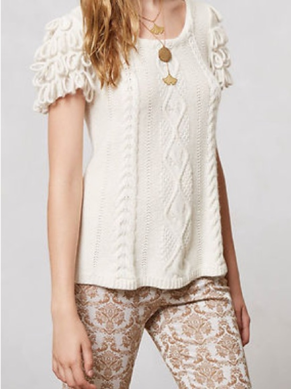 HWR by Anthropologie Looped Epaulet cable-knit sweater top size M